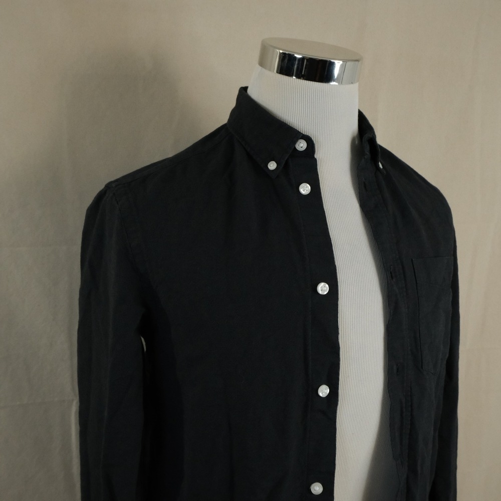 H&M XS Regular Fit Oxford Button Down Shirt Black Cotton Long Sleeve Mens